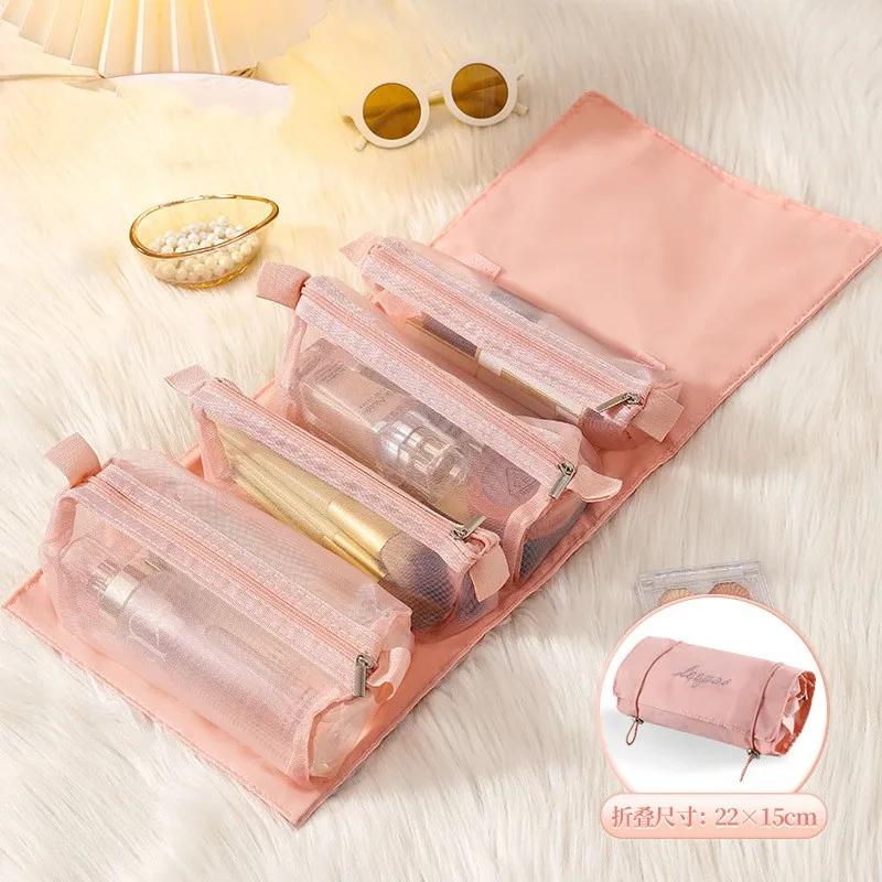 

Detachable Cosmetic Bag Portable Large Capacity 4 in 1 Makeup Bags Portable Folding Travel Cosmetics Storage Toiletry Bag розовый