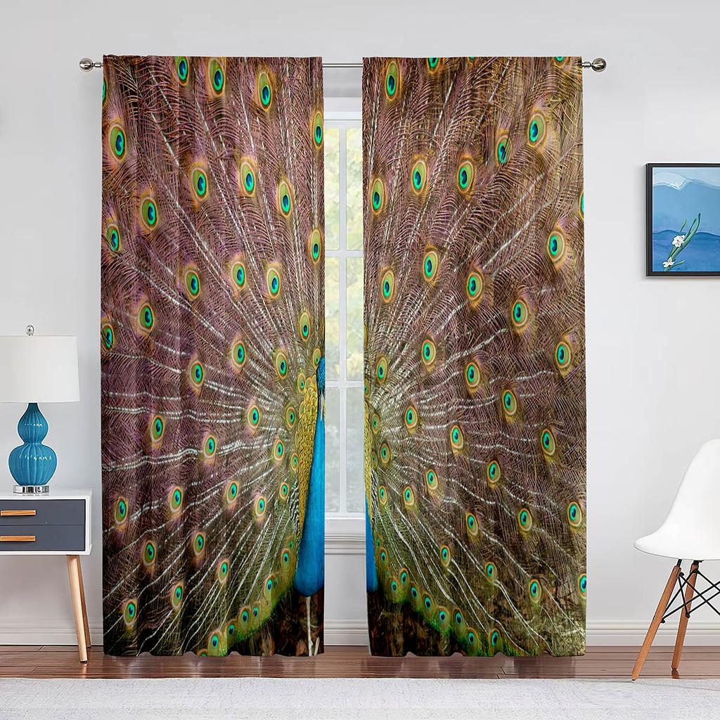 Peacock Green Feathers Birds Animals Skin Tulle Curtains for Living Room Bedroom Decoration Chiffon Sheer Voile Window Curtain