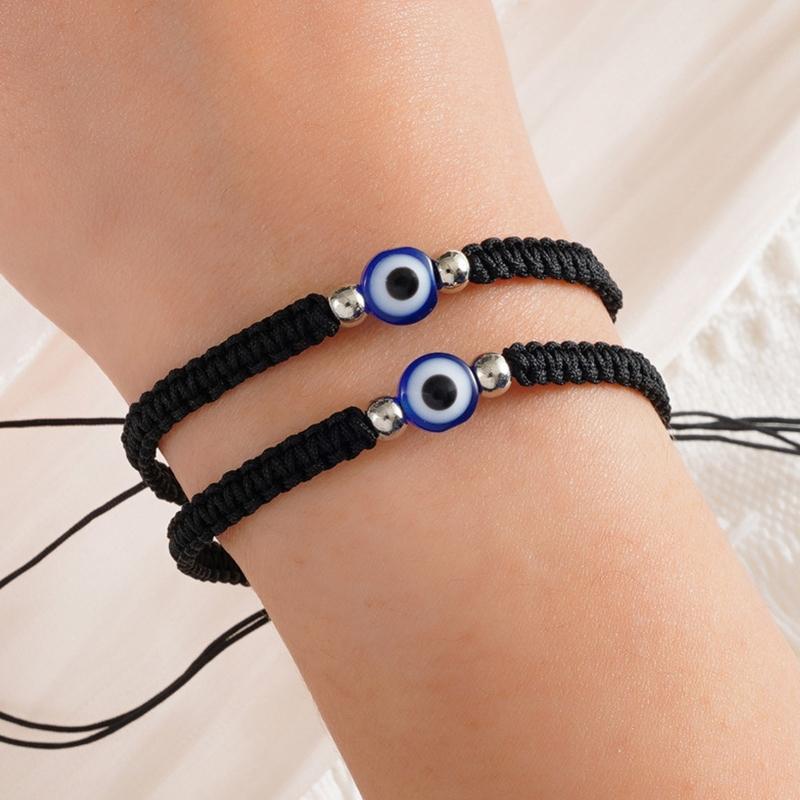 2 Pcs for Evil Eye String Bracelets Handmade Red Black String for Evil Eye Bracelet Wristband for Women Men Teen Girls B