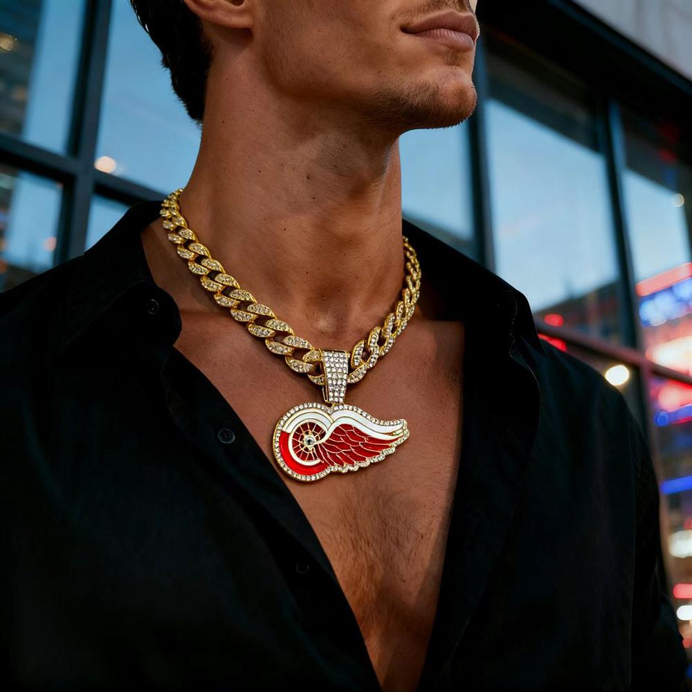 European and American Hip-hop Style Detroit Red Wings Drip Alloy Pendant Necklace