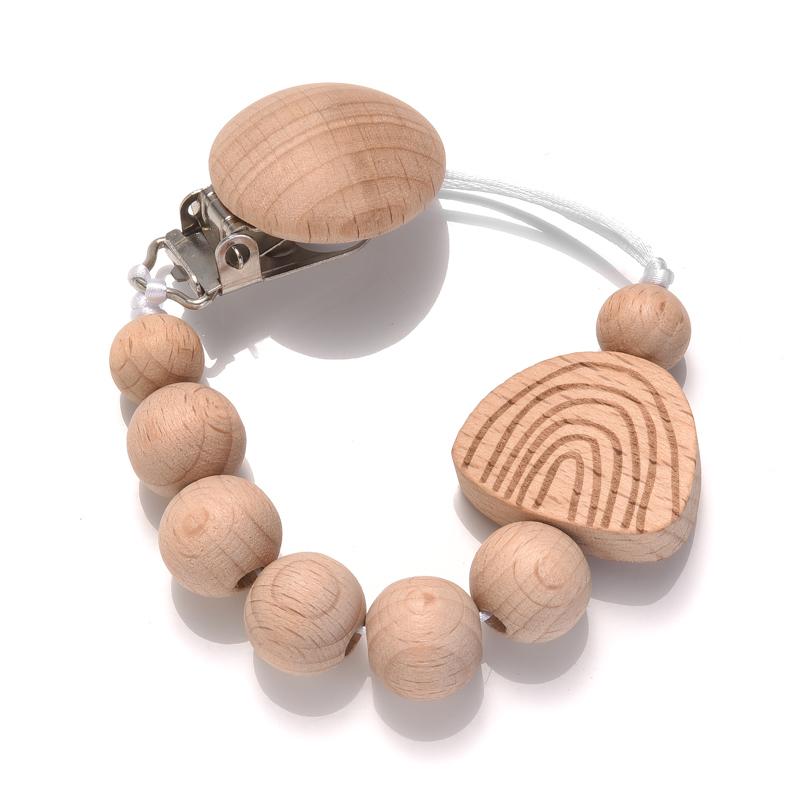 Baby Beech Wood Pacifier Clip Hand Ring Set Wooden Round Bead Soother Nipple Chain For Nursing Toy Infant Teether Teething Chain