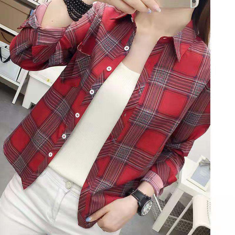 Women's Korean Style Plaid Shirt, Long Sleeve, Loose Fit, College Style Outerwear, 2025 Spring/Autumn Collection