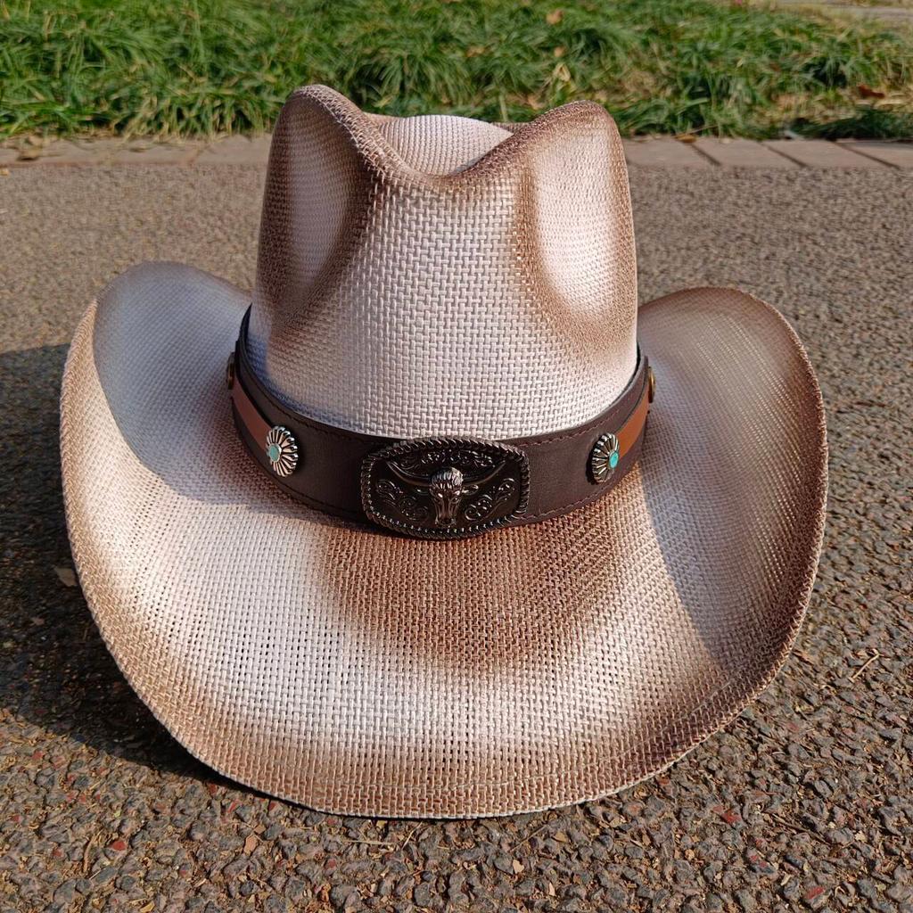 summer Cowboy Hat Summer Outdoor Travel Turquoise Accessories for Men and Women Retro Gentleman Western Cowboy Straw Hat
