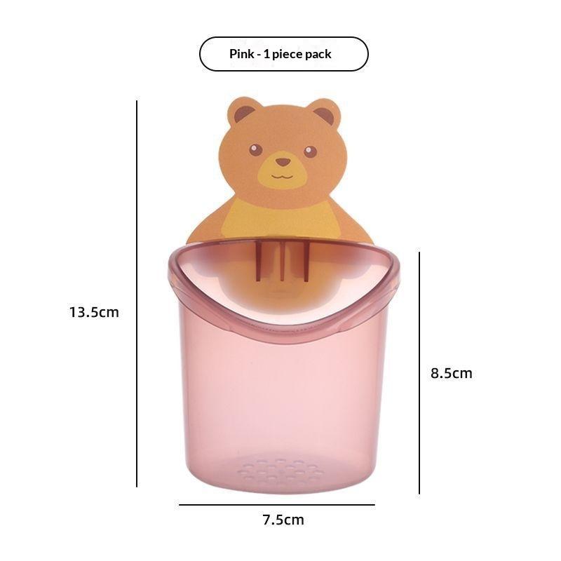 Little Bear Storage Cup Bathroom Toothbrush Cup Toothpaste Holder Wall-Mounted Draining Super Sturdy Wallpaper Bear Cup