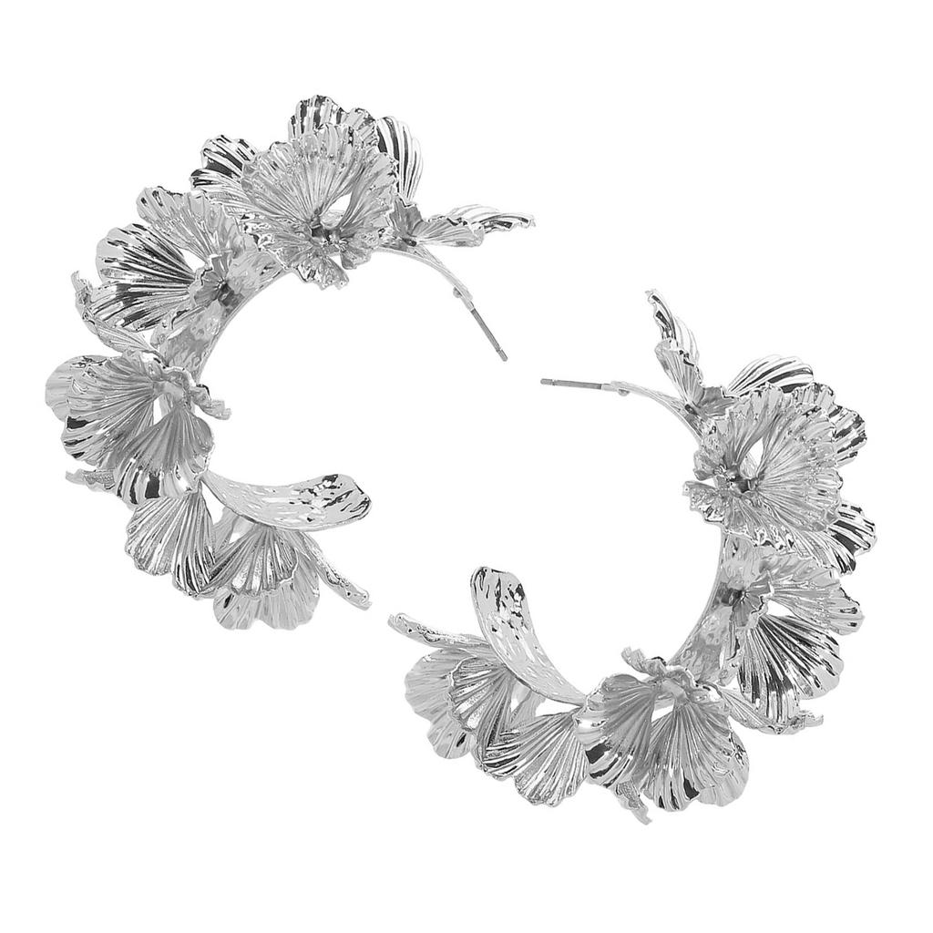 Fashionable Floral Statement Earrings for Women C Shaped Open Hoop Designs Portable Comfortable Jewelry Accessory