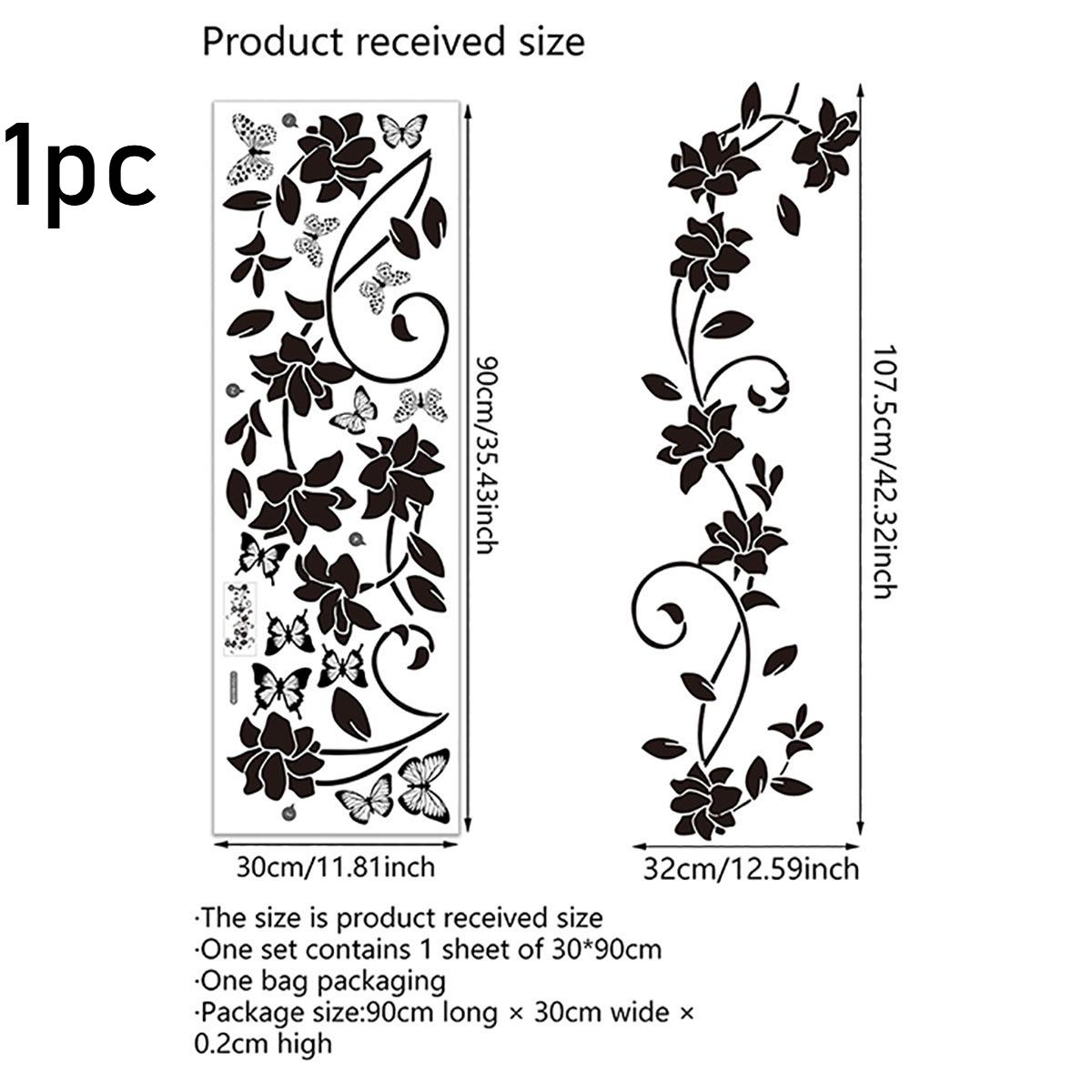 

1pc Black Flower Vine 3D Butterfly Wall Sticker Background Wall Bedroom Room Decoration Removable Wall Sticker Home Decoration