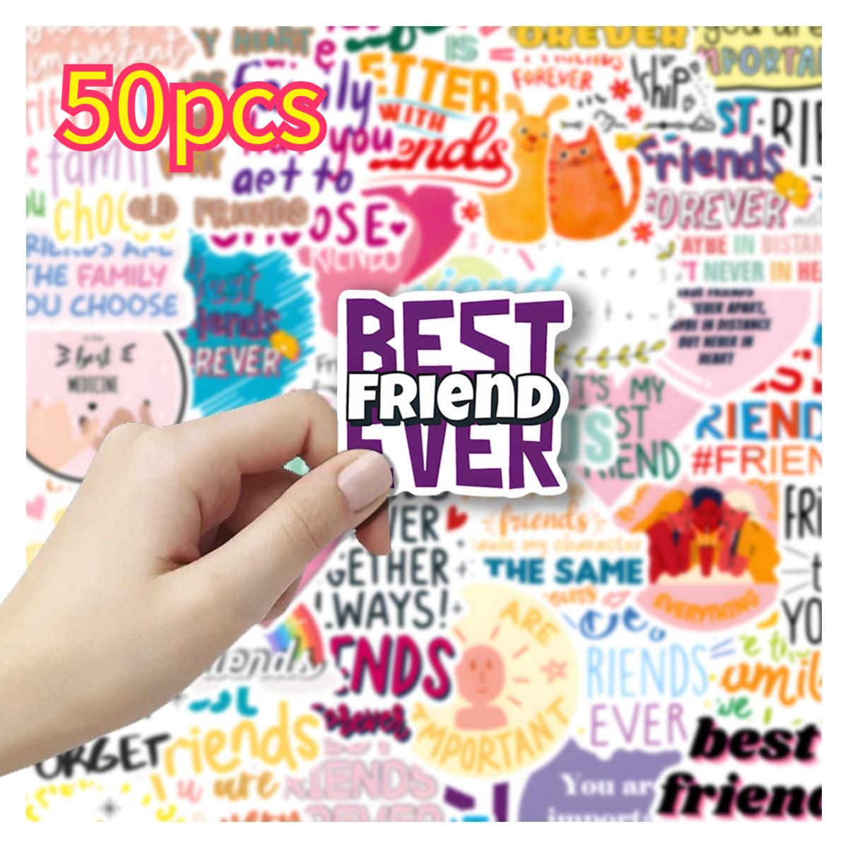 

50pcs Best Friend Theme Stickers Pack, Colorful Lettering and Positive Words Decals for Scrapbook, Notebook and DIY Crafts