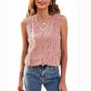 Canottiera Estiva da Donna a Colore Unito con Lavorazione ad Uncinetto in Pizzo Intrecciato Top Sexy con Bordi in Pizzo a Maglia