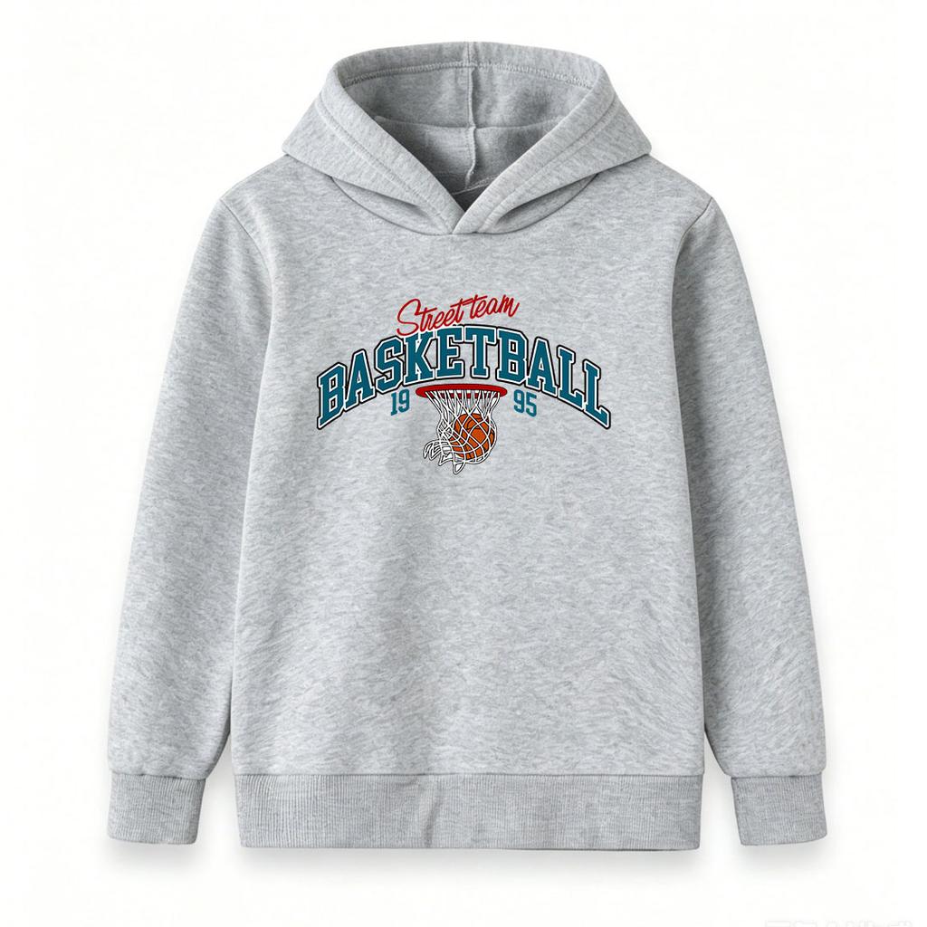 Kids Boys Girls Pullover Hoodie, Vintage Street Team Basketball 1995 Pattern Casual Long Sleeve Hooded Sweatshirt for Sports Daily Wear for Children