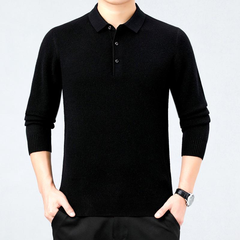 

Genuine High-End Men s Cashmere Collared Long-Sleeve T-Shirt for Middle-Aged Dads, Fine Wool Knit Base Layer M