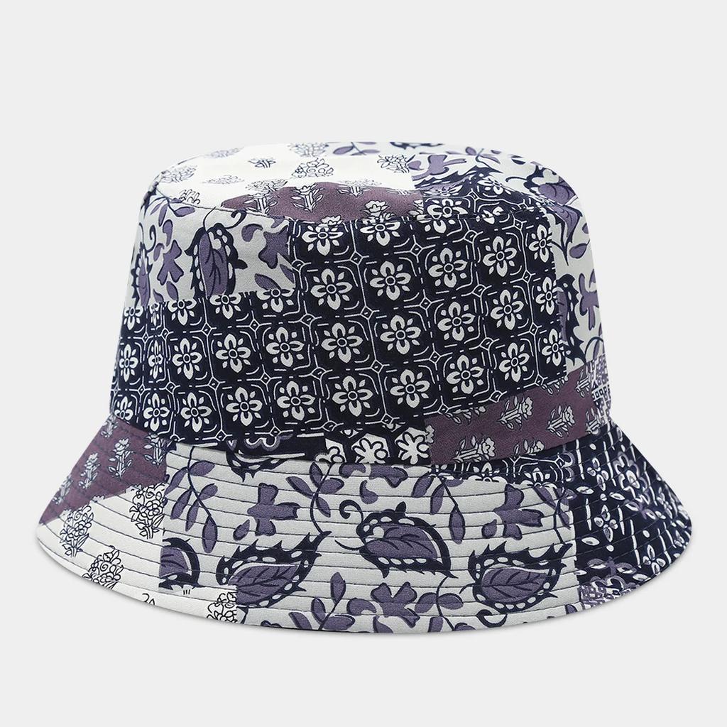 Boho style flower print double side sunscreen fisherman hat women fashionable outdoor sunshade retro sun beach bucket hat