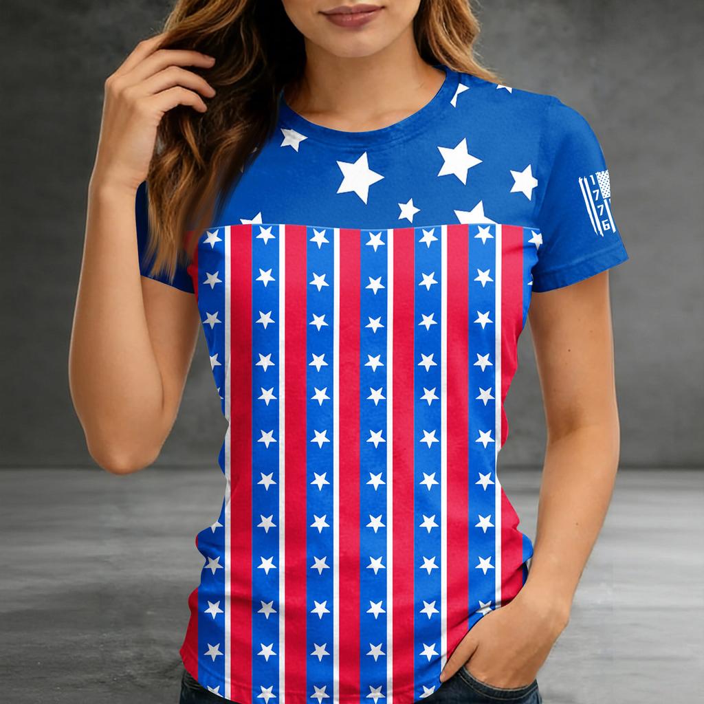 Women's Short-sleeved Top, Casual Slim Fit Women's Round Neck Short-sleeved Printed Shirt