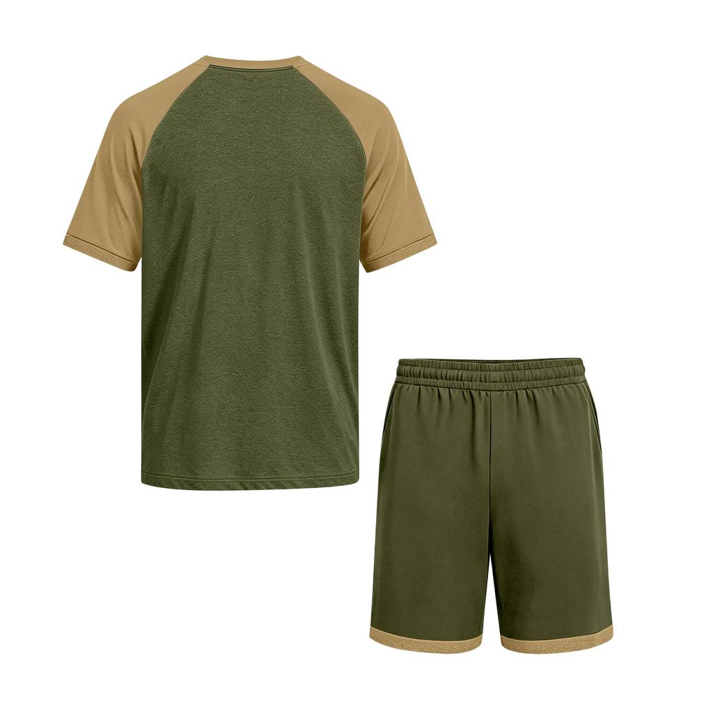 Herren Sommer-Pyjama-Set Kurzarm-Oberteil mit Tasche und passender Hose Leichte atmungsaktive Nachtwäsche Loungewear