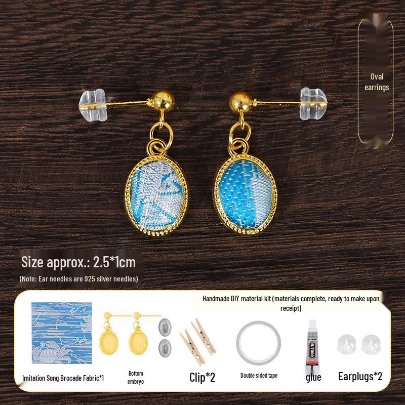 DIY Handmade Brocade Dangle Earrings Kit with 925 Silver Needles - New Chinese Style Gift Set