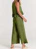 2024 Summer Women's Sleeveless Pleated Vest and Wide-Leg Pants Cotton-Linen Suit