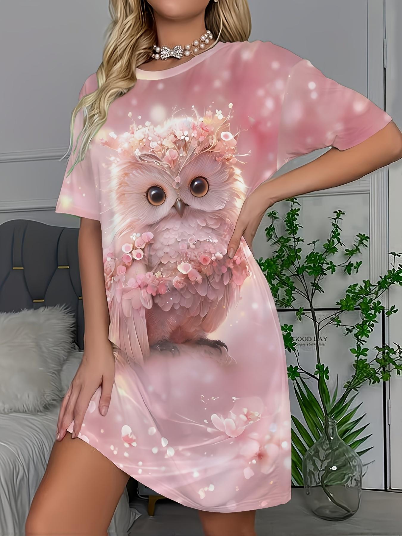 

Women s Owl Print Short Sleeve Dress Dress. Round Neck Loose Fit T-Shirt Sleep Dress. Sweet and Casual Loungewear 9XL дубильная кора