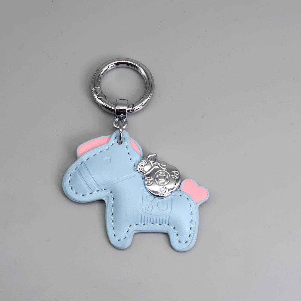 Instant Wealth Leather Keychain with Cartoon Pony Pendant for Couples – Trendy Bag and Car Accessory