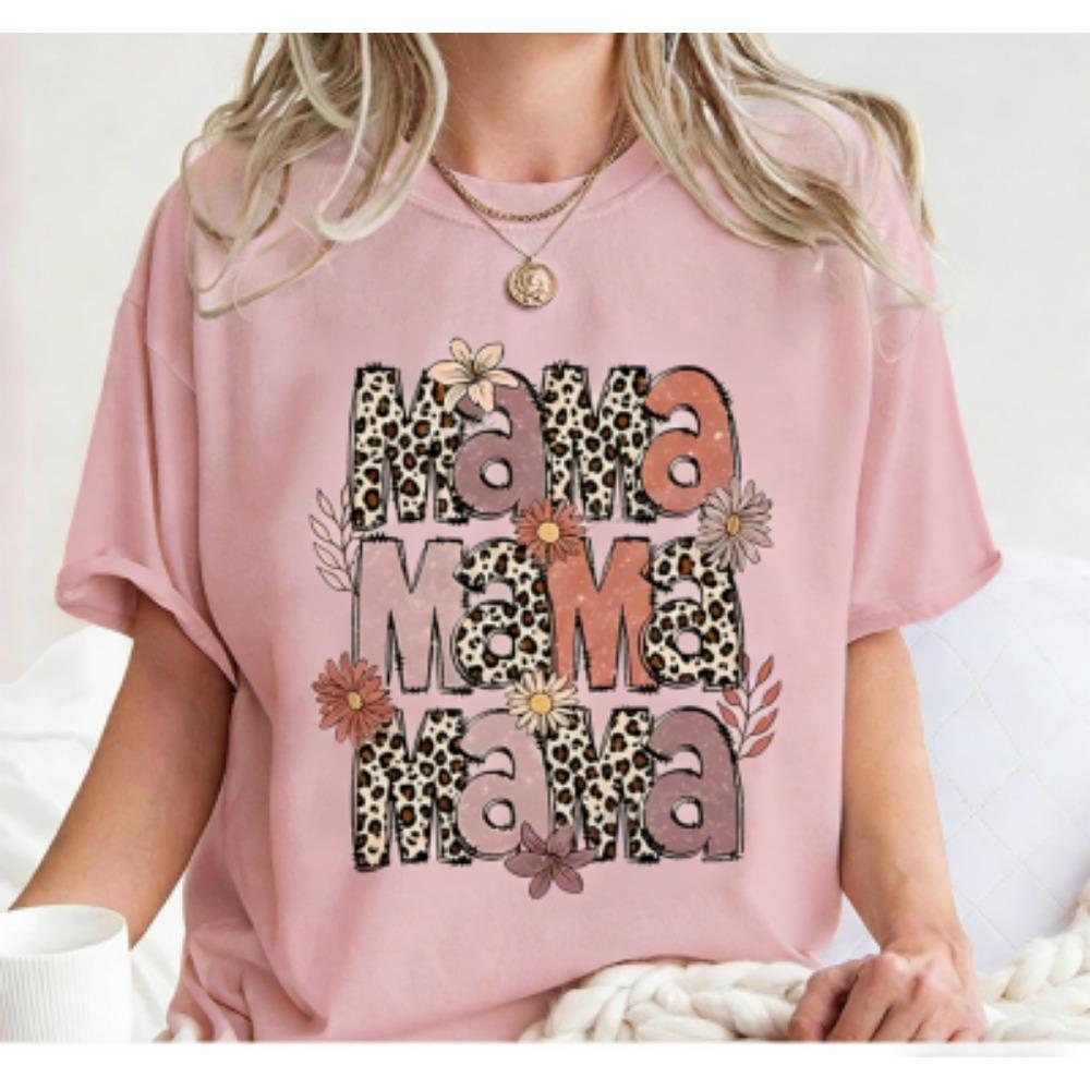 Funny Leopard Mama Colorful Print Women's Short Sleeves T-Shirt Loose Casual Summer Outdoor Street Women's Tees Tops