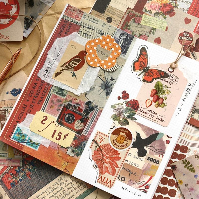 Vintage Scrapbooking Stickers Material Pack Paper Card Bookmark Set Scrapbook Notebook Decorations Handmade DIY Supplies