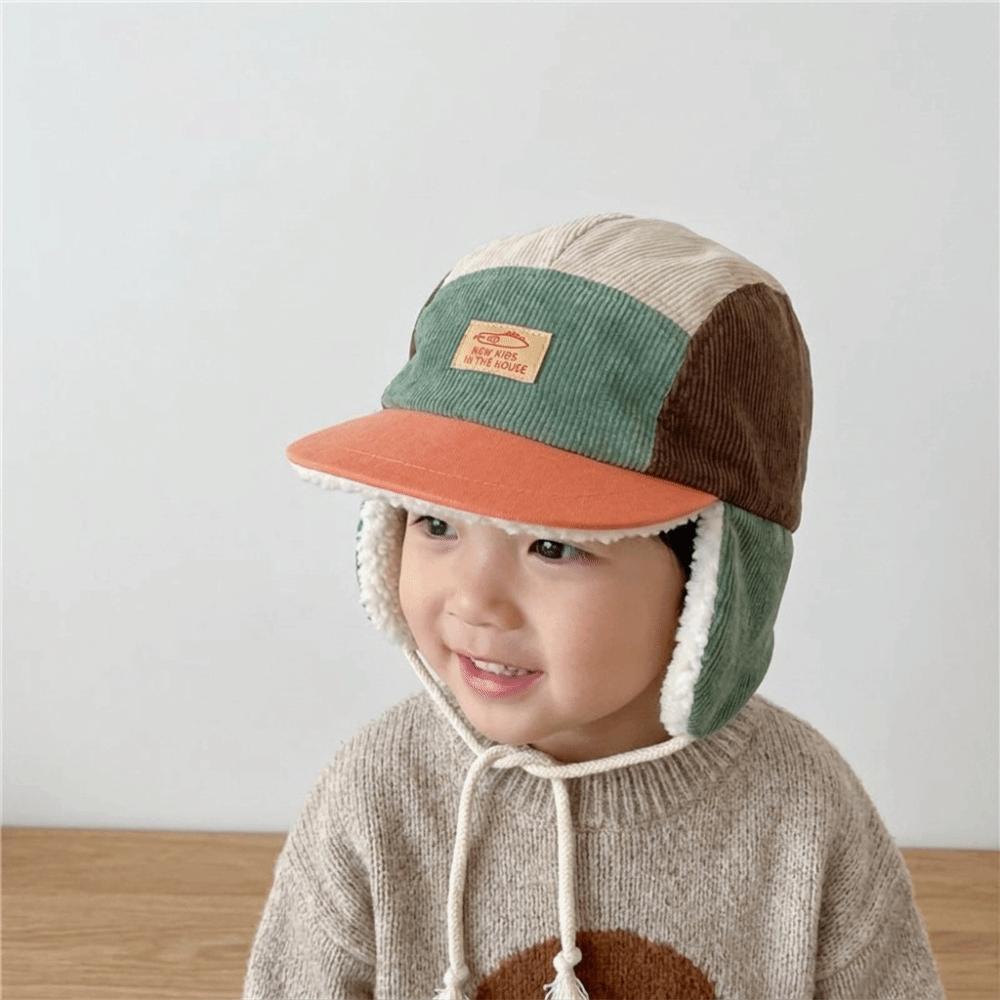 Corduroy Warm Ski Hat Plush Lining Winter Kids Hat Baby Accessories Trapper Hat Skiing Activity