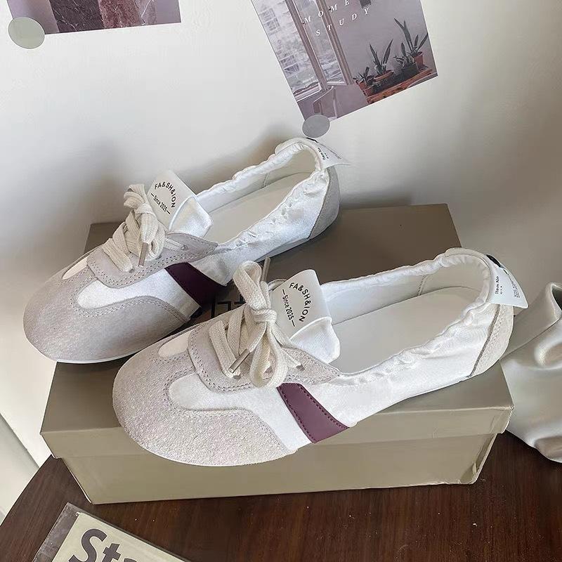 Französische Ballettschuhe Damen flach 2025 Herbst neu Schnürschuhe atmungsaktiv Ein-Pedal weiße Schuhe Mode Einzelschuhe