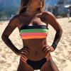 Rainbow Crop Tube Swimsuits Bathing Suit Push-Up Beachwear Women String Lace Up Bikini Set Swimwear Padded Bra Bathing Suits