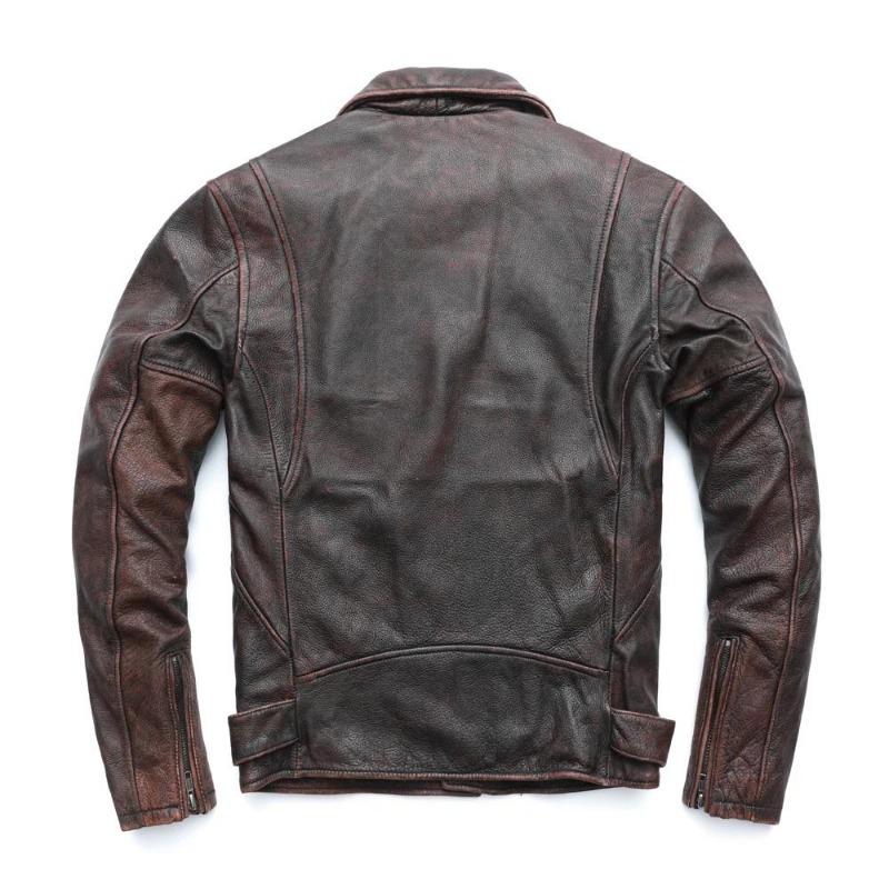 Chinese Size Vintage Motorcycle Jacket Men Genuine Leather Jackets 100% Cowhide Leather Coat Winter Biker Jacket Moto Clothing