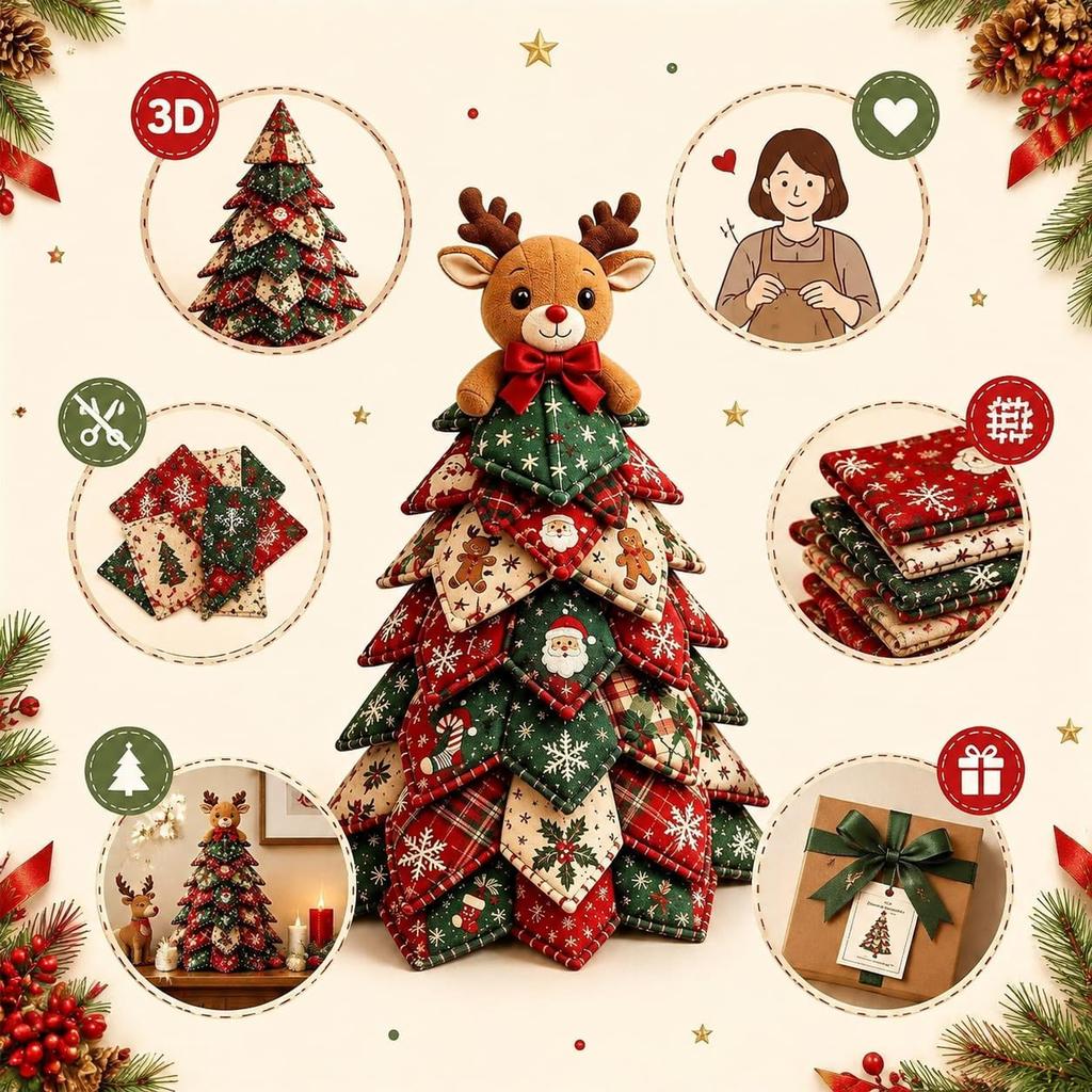 DIY Patchwork Christmas Tree 3D Fabric Sewing Handmade Set Gingerbread Man