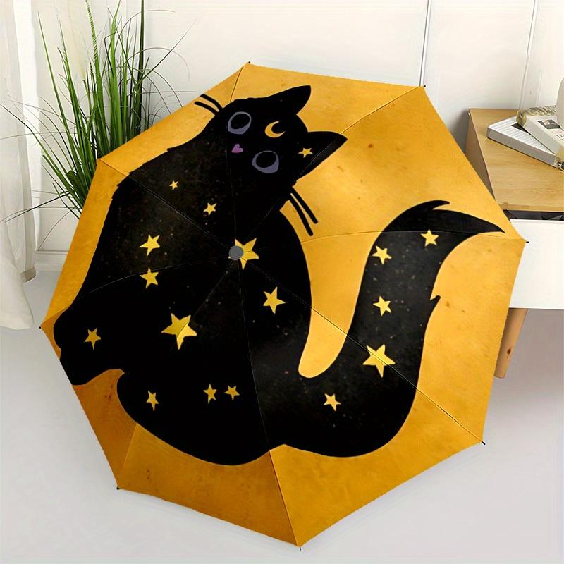 1pc Moon Cat Automatic Open/close Folding Compact Umbrella, 8-Rib Sturdy Canopy, Lightweight Portable, Commuting Use, Gift, Outdoor Umbrella, Travel E