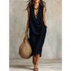 Women Casual Loose Cowl Neck Sleeveless Solid Color Long Swing Vacation Dress