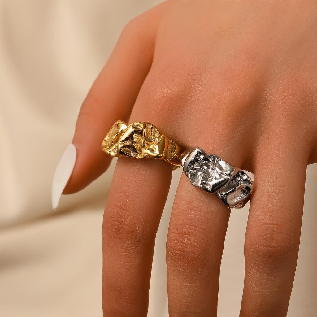 Bague Simple Taigang Design de Niche Ne se Décolore Pas Ouverture Réglable Anneau en Acier Titane Exagéré pour Doigt Index Féminin Qualité