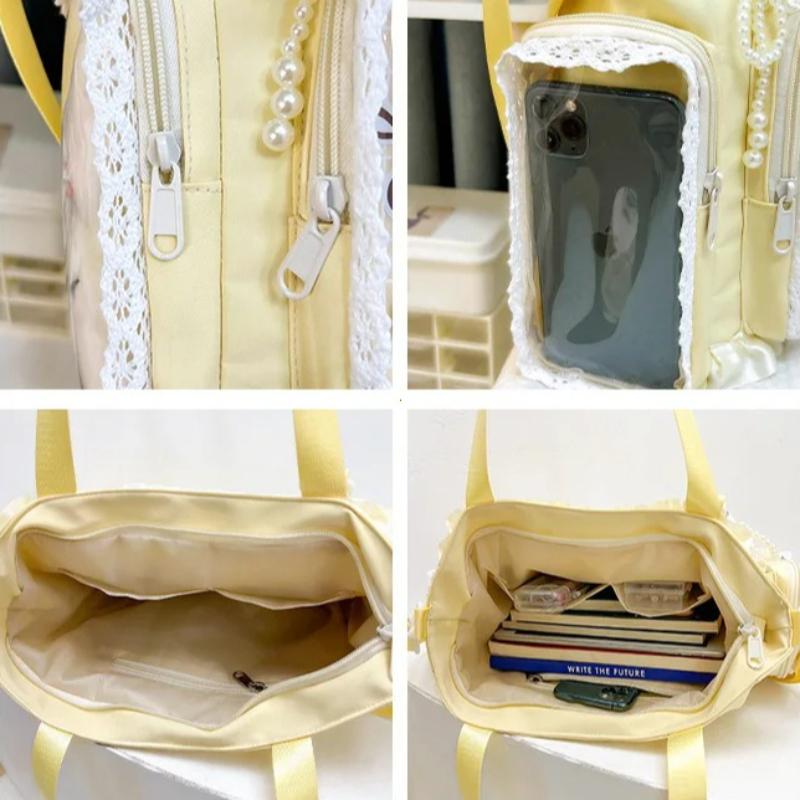 Nuova Borsa a Spalla Dolce Ita Ragazza Lolita Borsa Trasparente a Tracolla Donna Borsa Tote in Pizzo ad Alta Capacità Borsa da Mano Carina per Display Fai da Te