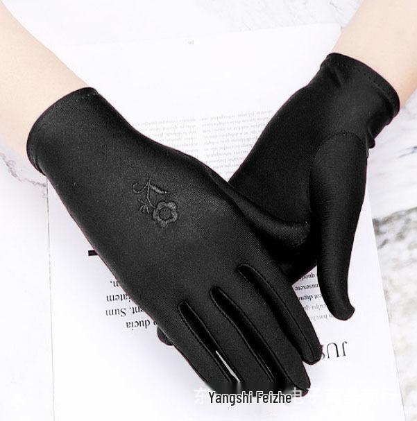 Ladies' Spring/Summer Embroidered Sunscreen Gloves - High Elasticity Riding & Driving Gloves