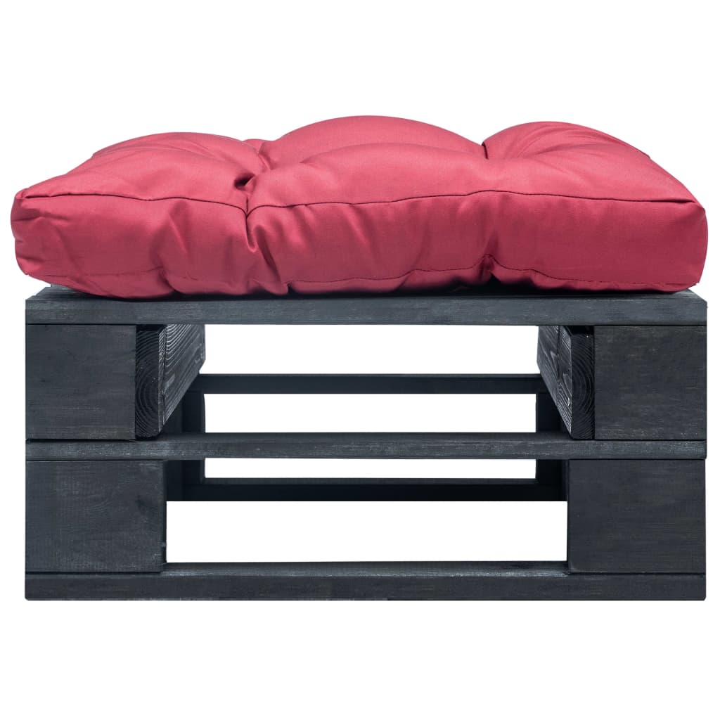 Garden Ottoman with Pallet Design and Cushion in Red Wood in Black