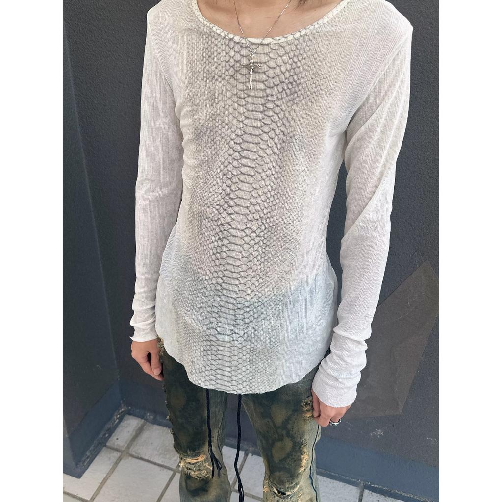 2KWEIRD Y2k Snakeskin Print T-shirt Grunge Aesthetics Long Sleeve Knitted Tops Vintage 2000s Streetwear American Retro