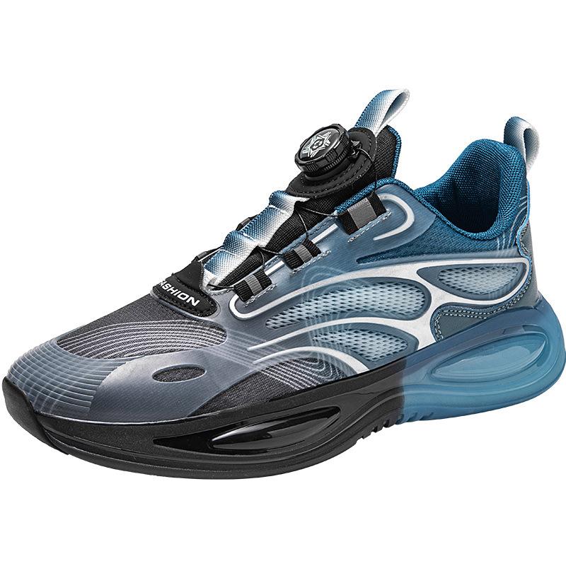 

Мужская обувь новый тренд отскок амортизация мягкая подошва вращающаяся кнопка без шнурков летняя дышащая сетка спортивная обувь 44 павлин голубой