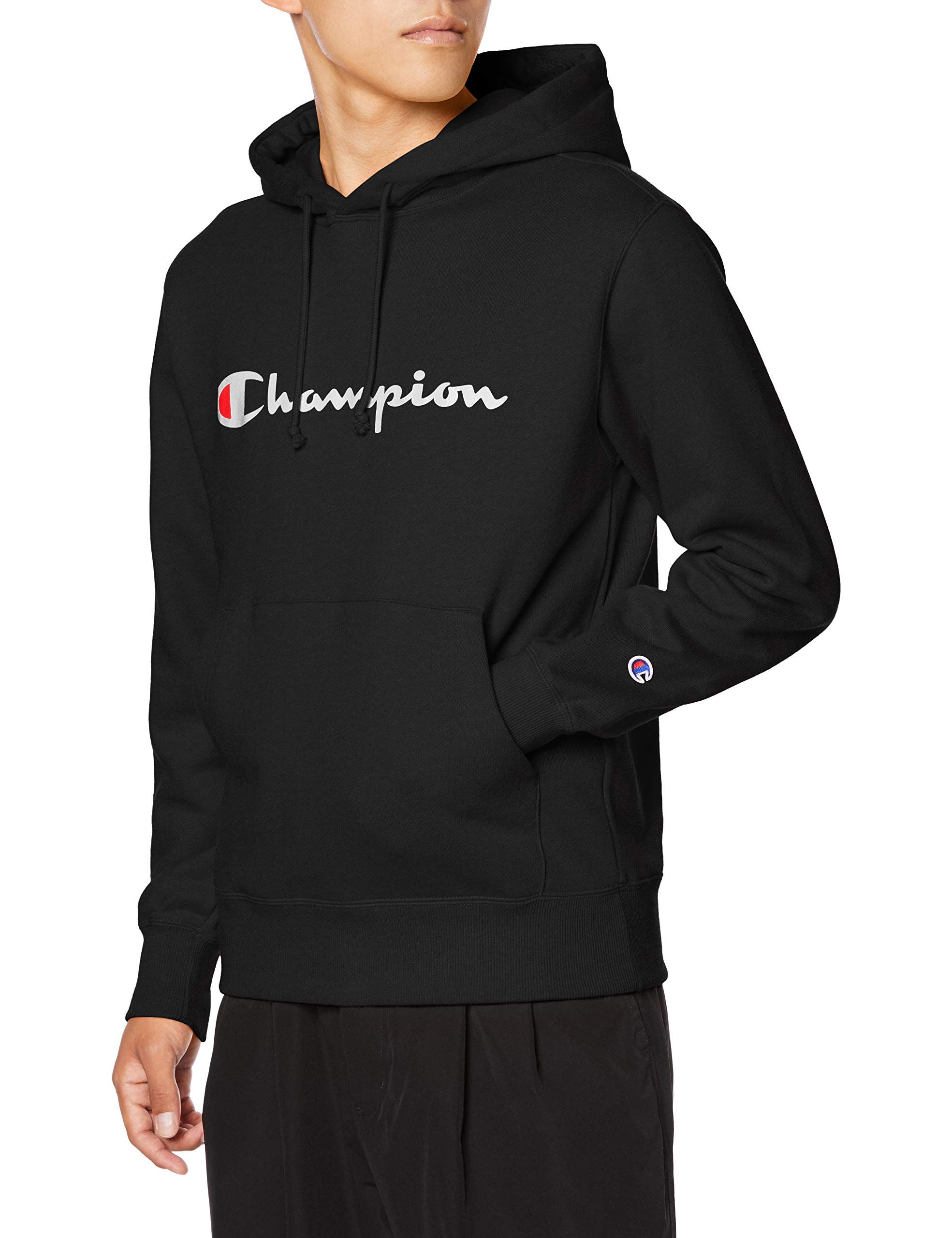 

Champion Basic Long Sleeve Hooded Sweatshirt with Script Logo Size L (Previous Model) Men s Print, Black, чёрный
