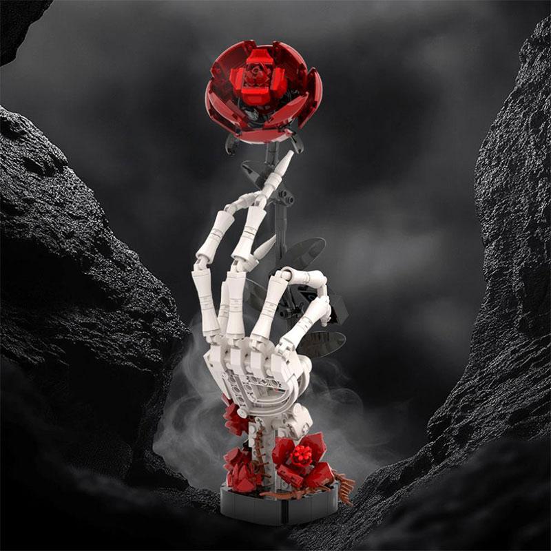 Diy Skeleton Hand Rose Construction Block Plaything Set Romantic Gothic Creative Present Household Decor Desktop Ornament Puzzle Toys