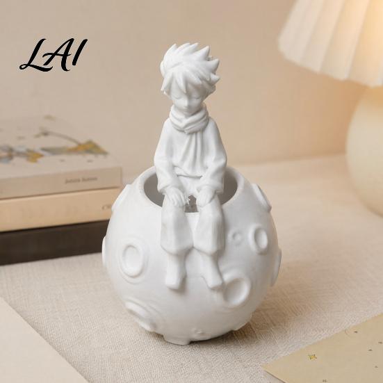 Fine Detail Moon Pattern Decor 3D Printed Little Prince on Planet Pen Holder Multi-Functional Hollow Storage for Pencil Organizer Makeup Brushes,