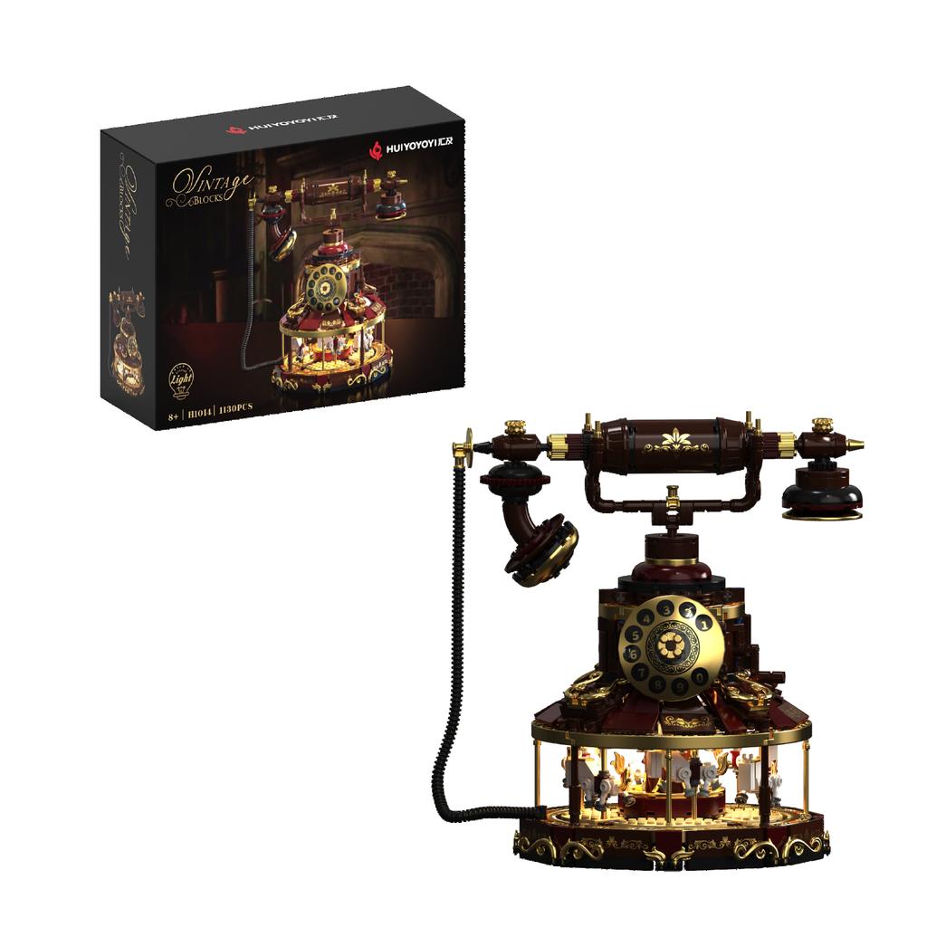 MOC Dampf Retro Serie Telefon Bausteine Karussell LED Feine Vintage Heimdeko Teile Figuren Steine Spielzeug Festival Geschenk