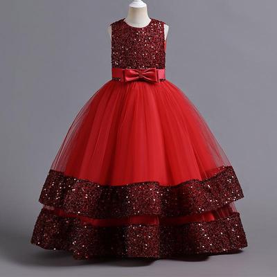 Pailletten-Schleife Prinzessinnenkleid - Hochwertige formelle Blumenmädchenbekleidung