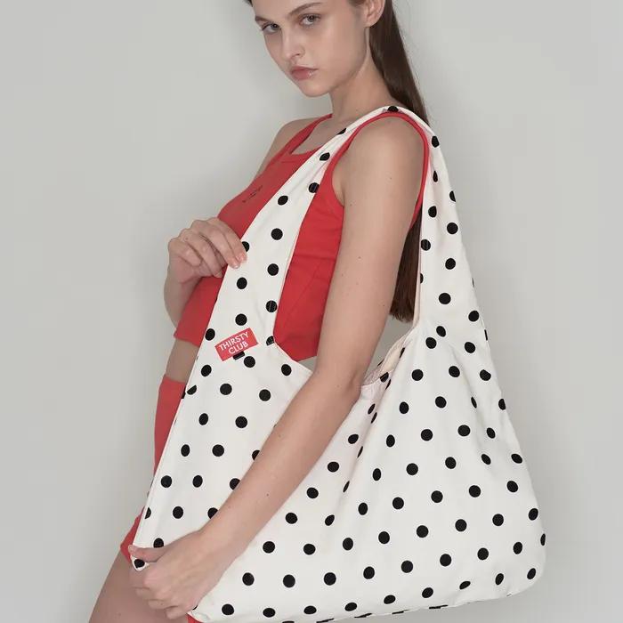 Big hobo bag - White polka dot (Reversible) / Free pouch included