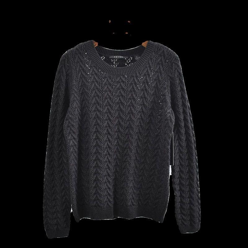 Export Yuan Single round Neck Loose Long Sleeves High Quality Computer Woven Flower Pure Color Pullover Bottoming Shirt Women's Knitting Sweater