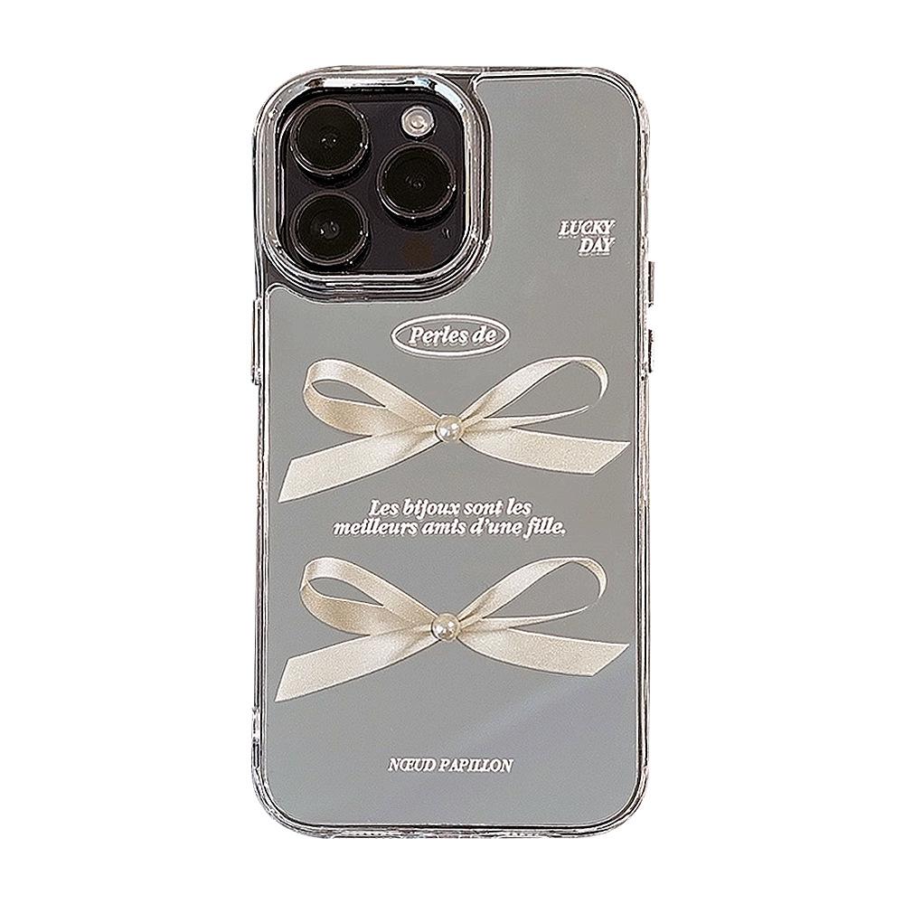 Bow-shaped Makeup Mirror Phone Case For Iphone 16 17 15 Pro Max 14 Plus 13 12 11 17Air 17E 16E Funda Coque Phone Cover