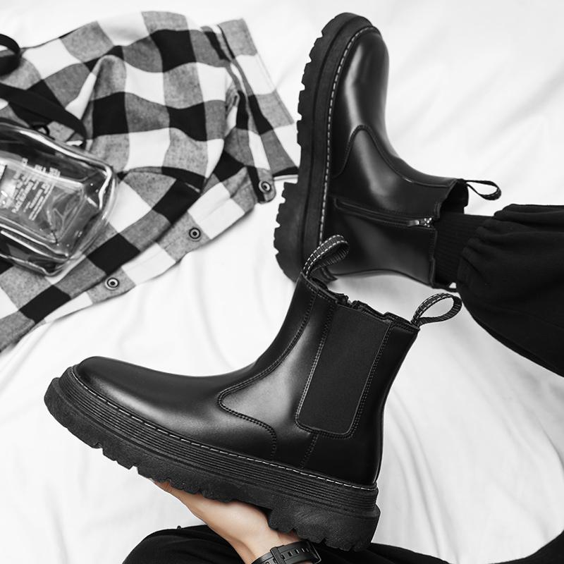 Fashion 2024 Split Leather Chelsea Boots for Men Platform Ankle Boots Male Thick Bottom Motorcycle Boots Spring Mens Chunky Casual Shoes