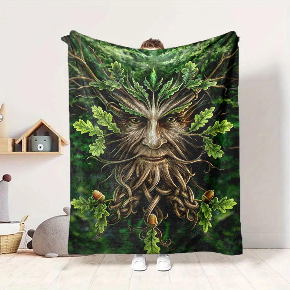 Green Man Flannel Blanket Throw Blanket Soft Warm Sofa Bed Camping Home Decor Unique Christmas Gift Cs92276