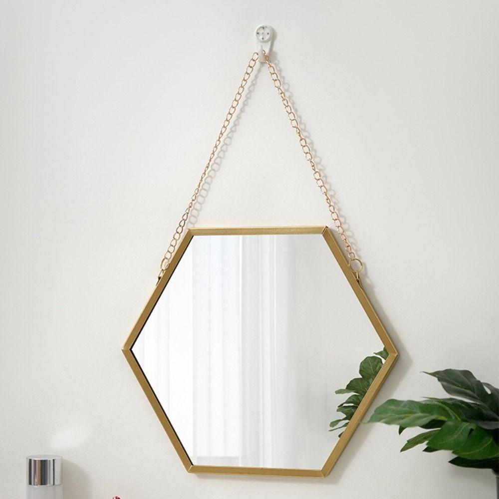 Iron Craft Wall-mounted Mirror Hexagon Shape Hanging Cosmetic Mirror  Bedroom