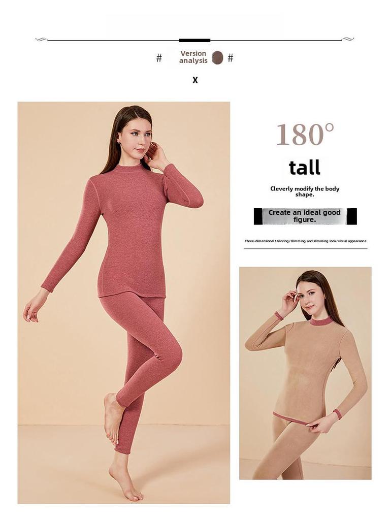 Plus Size Sherpa Thermal Underwear Set - Velvet Thick, Half Turtleneck for Men & Women