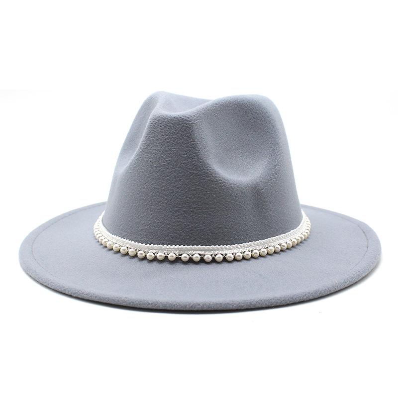 Autumn And Winter New Ribbon Hepburn Style Broad Brimmed Hat Fashion Flat Brim Top Hat Men And Women Woolen Fedora Hat