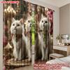 Set Of 2 Royal Cat Curtains White Cats Gemstone Collars Gold Pink Floral Background Luxurious Living Room Decor Curtain Polyester Ideal For Great